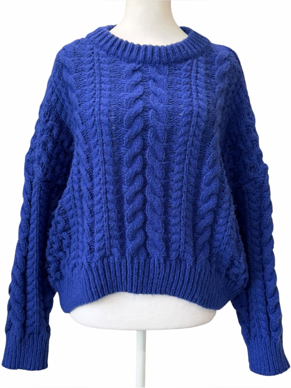 Debut Womens M Pullover Chunky Sweater Royal Blue Cropped Cable Knit Cozy Warm
